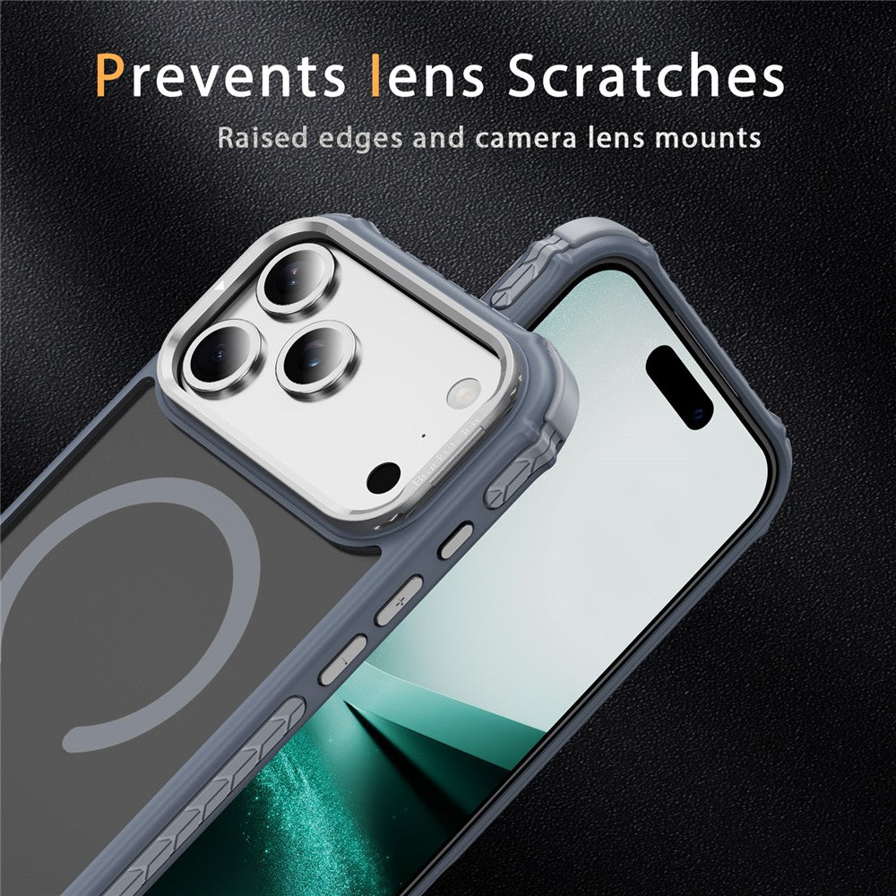 For iPhone 17 Pro Max Case with Lens Kickstand Matte Phone Back Cover Compatible with MagSafe - Grey