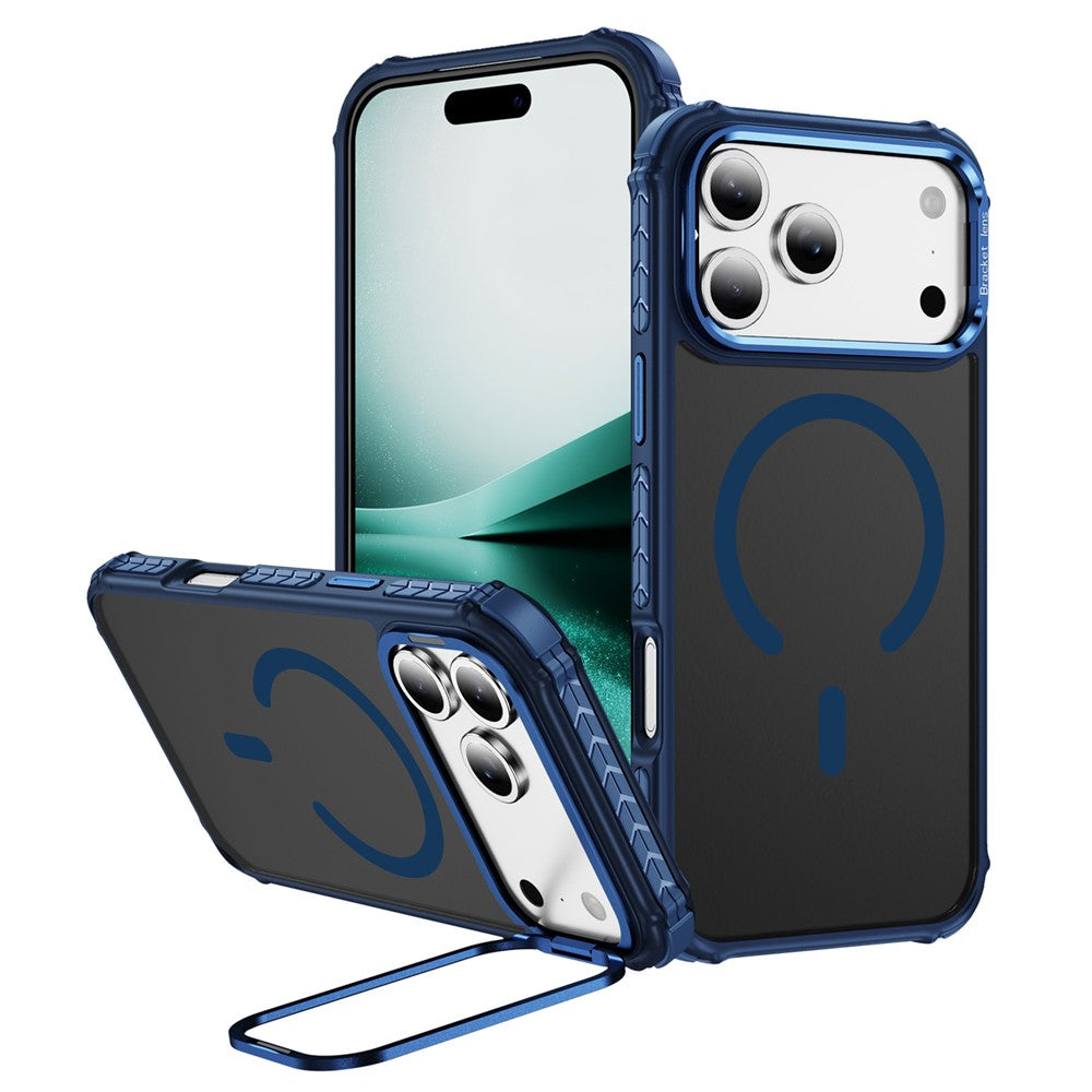 For iPhone 17 Pro Max Case with Lens Kickstand Matte Phone Back Cover Compatible with MagSafe - Blue