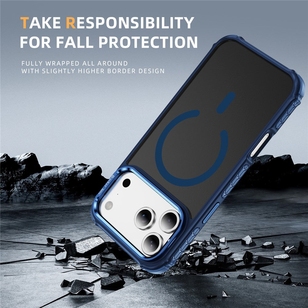 For iPhone 17 Pro Max Case with Lens Kickstand Matte Phone Back Cover Compatible with MagSafe - Blue