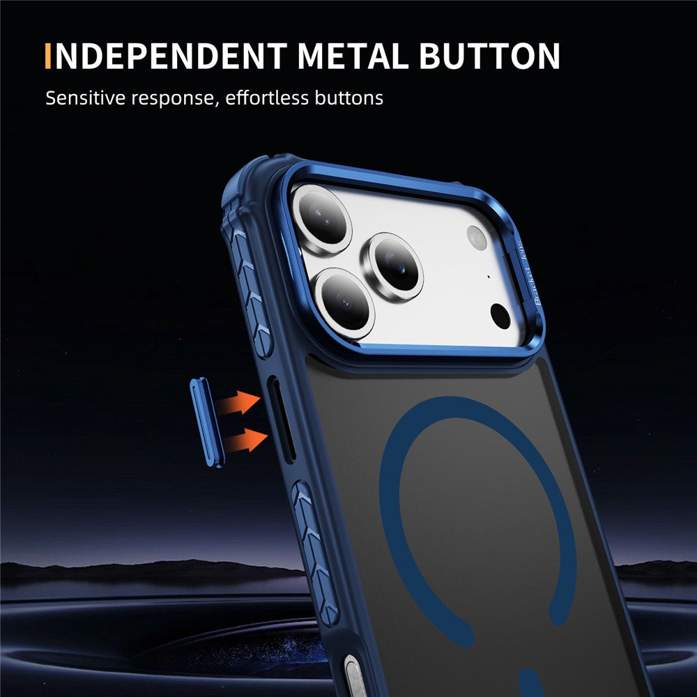 For iPhone 17 Pro Max Case with Lens Kickstand Matte Phone Back Cover Compatible with MagSafe - Blue