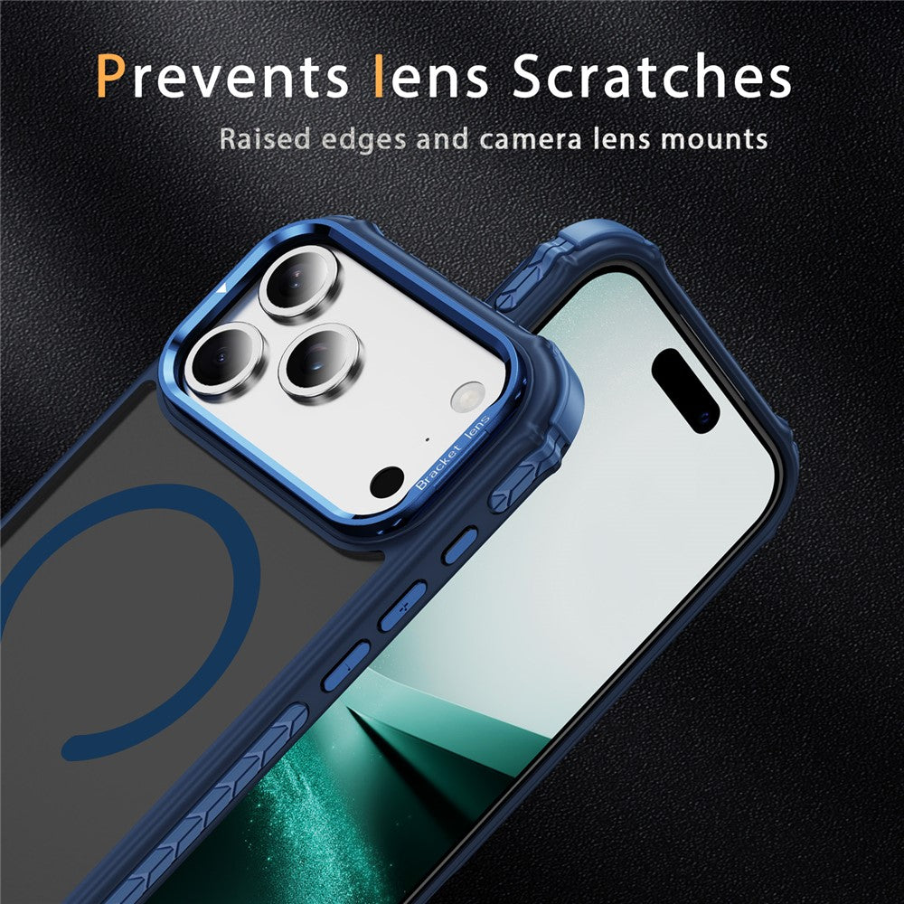 For iPhone 17 Pro Max Case with Lens Kickstand Matte Phone Back Cover Compatible with MagSafe - Blue