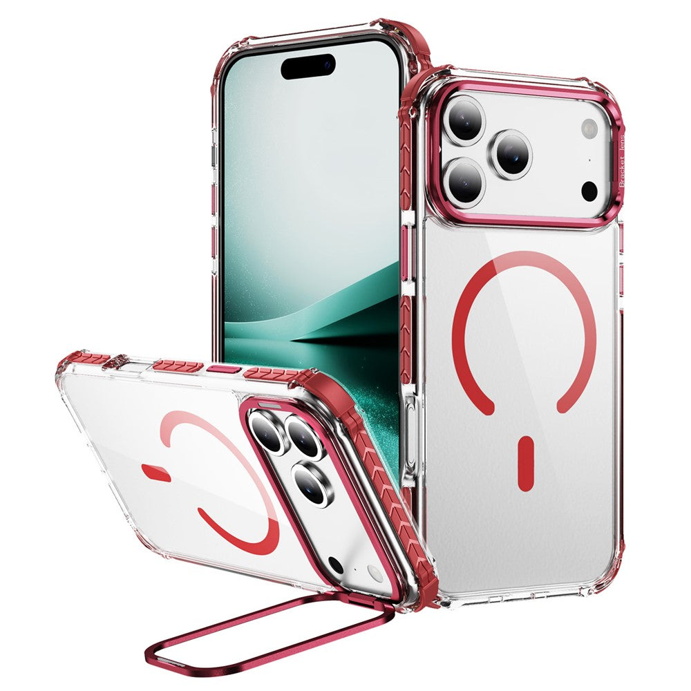 For iPhone 17 Pro Max Clear Phone Case with Lens Kickstand Cover Compatible with MagSafe - Red