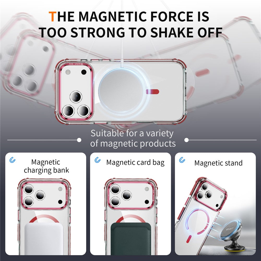 For iPhone 17 Pro Max Clear Phone Case with Lens Kickstand Cover Compatible with MagSafe - Red