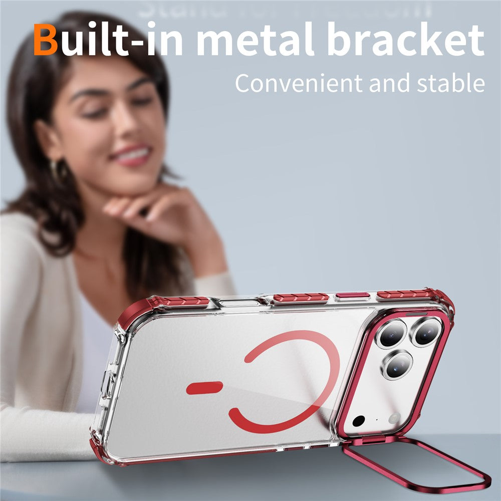 For iPhone 17 Pro Max Clear Phone Case with Lens Kickstand Cover Compatible with MagSafe - Red