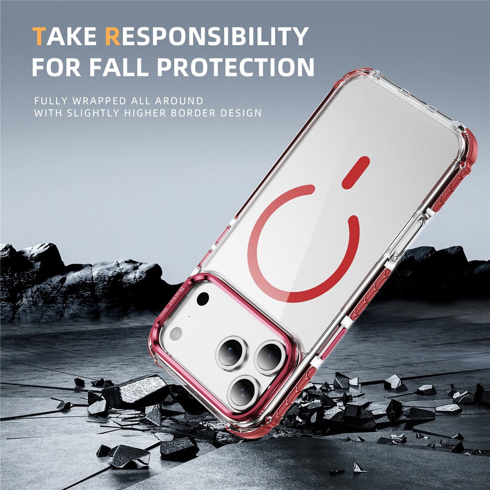 For iPhone 17 Pro Max Clear Phone Case with Lens Kickstand Cover Compatible with MagSafe - Red