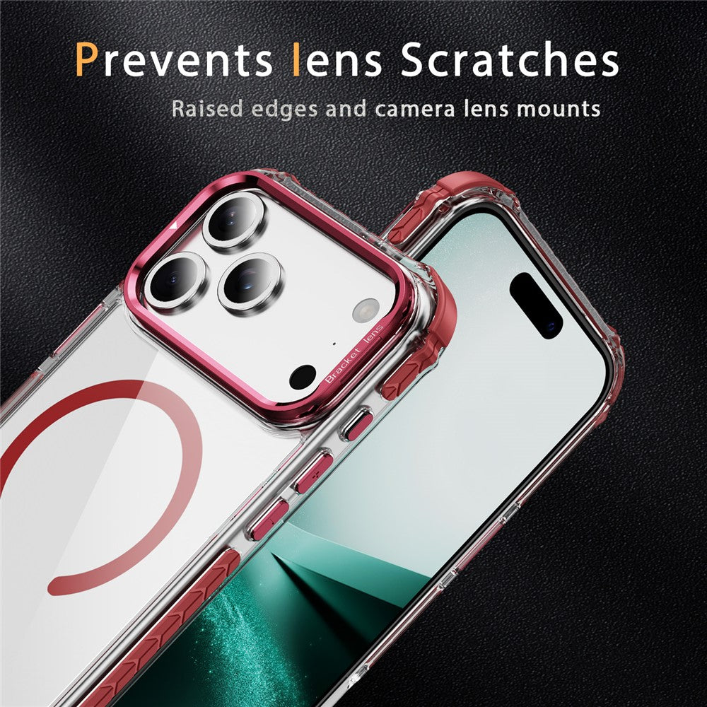 For iPhone 17 Pro Max Clear Phone Case with Lens Kickstand Cover Compatible with MagSafe - Red