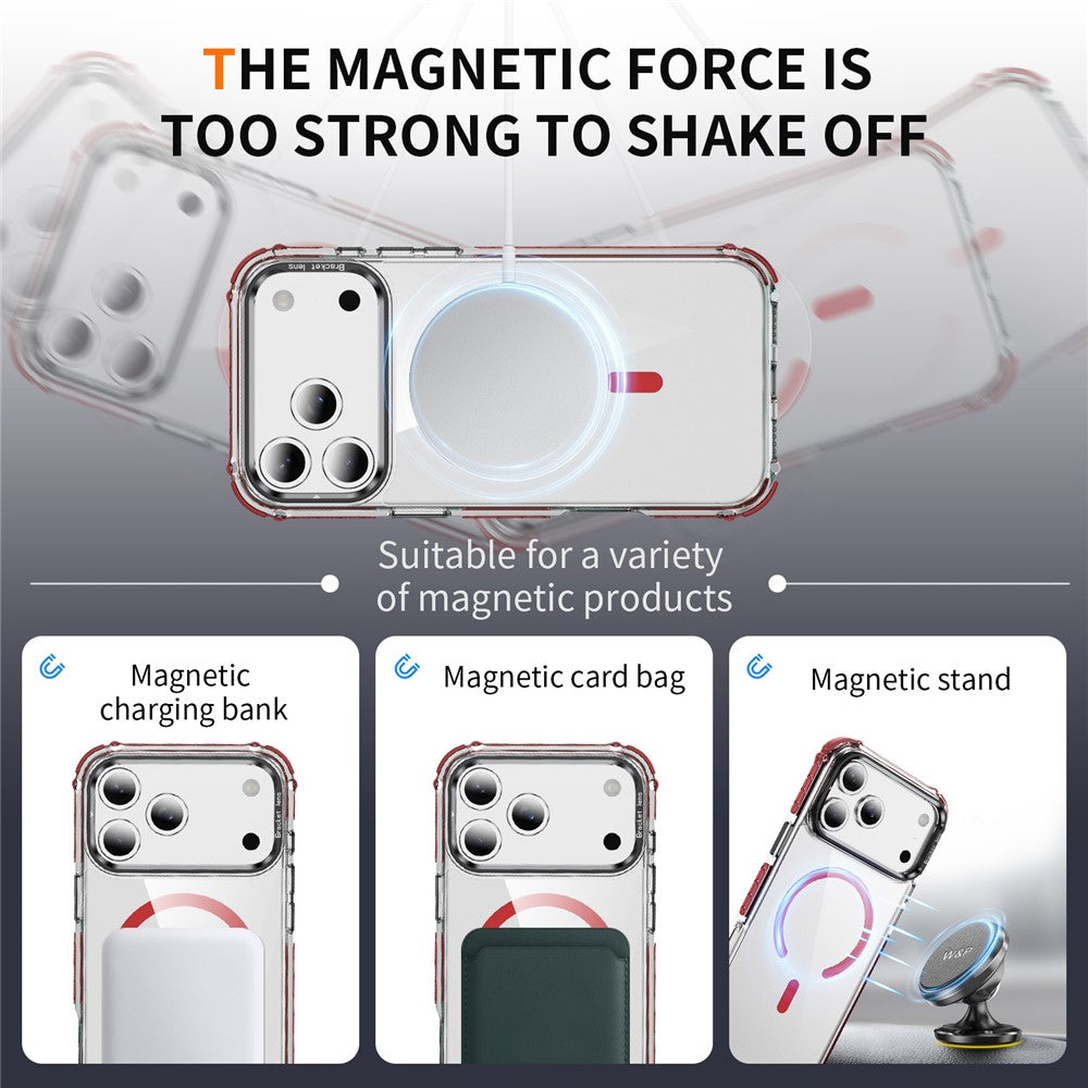 For iPhone 17 Pro Max Clear Phone Case with Lens Kickstand Cover Compatible with MagSafe - Red / Black