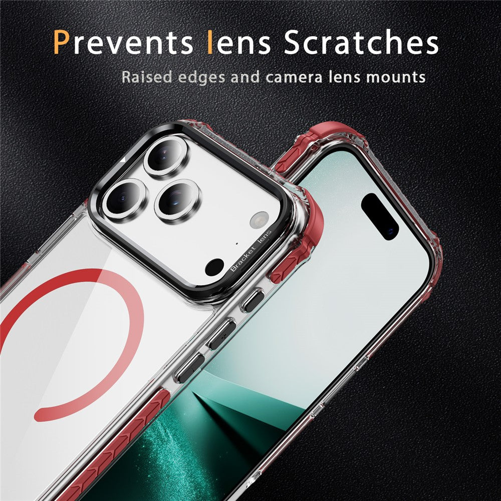 For iPhone 17 Pro Max Clear Phone Case with Lens Kickstand Cover Compatible with MagSafe - Red / Black