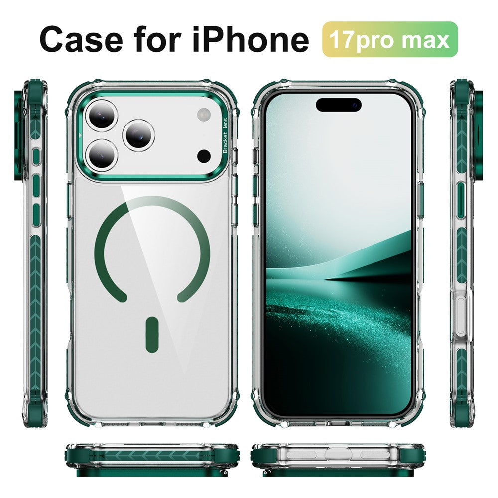 For iPhone 17 Pro Max Clear Phone Case with Lens Kickstand Cover Compatible with MagSafe - Green