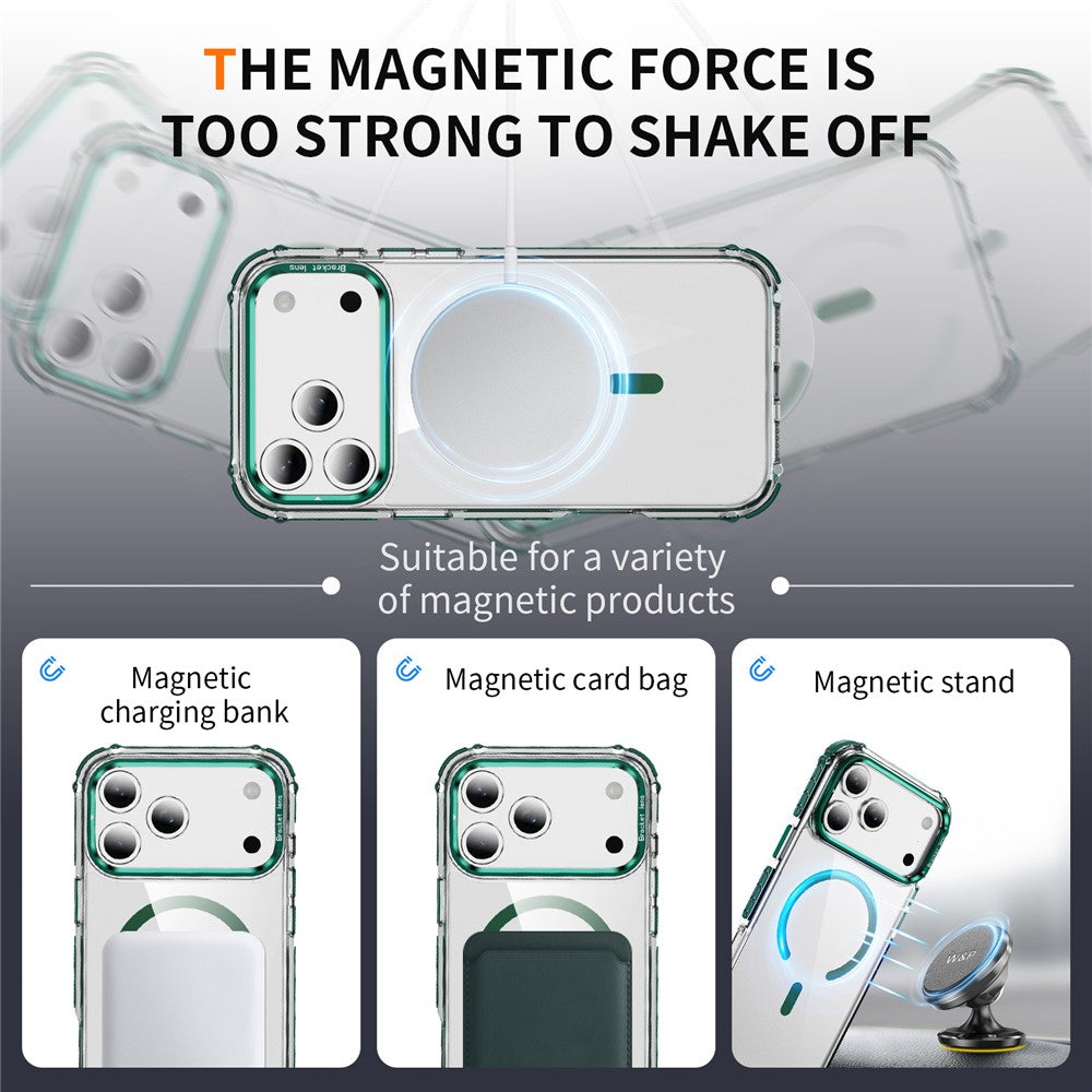 For iPhone 17 Pro Max Clear Phone Case with Lens Kickstand Cover Compatible with MagSafe - Green