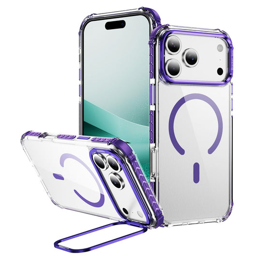 For iPhone 17 Pro Max Clear Phone Case with Lens Kickstand Cover Compatible with MagSafe - Purple