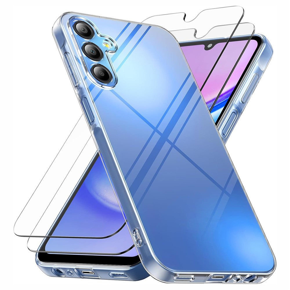 For Samsung Galaxy A17 5G Case TPU Clear Phone Cover + 2PCS Tempered Glass Screen Film 2.5D Arc Edge