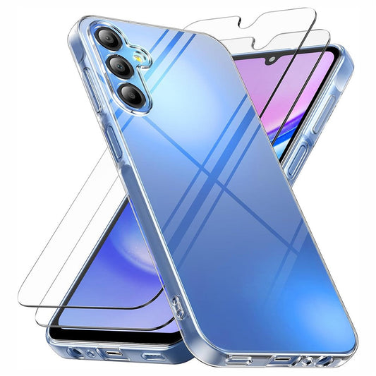 For Samsung Galaxy A17 5G Case TPU Clear Phone Cover + 2PCS Tempered Glass Screen Film 2.5D Arc Edge
