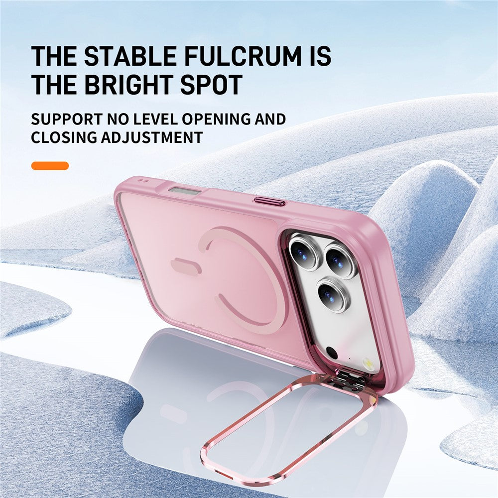 For iPhone 17 Pro Max Magnetic Case with Lens Kickstand Skin-Touch PC + TPU Phone Cover - Transparent Pink