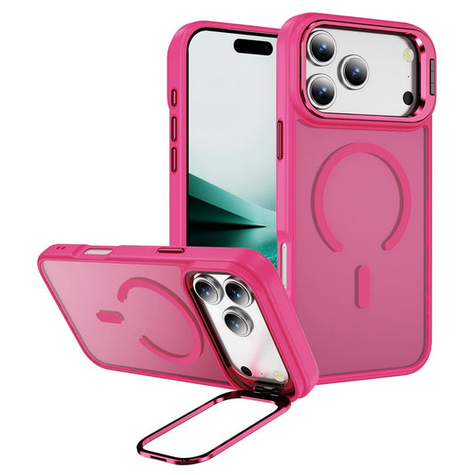 For iPhone 17 Pro Max Magnetic Case with Lens Kickstand Skin-Touch PC + TPU Phone Cover - Pink