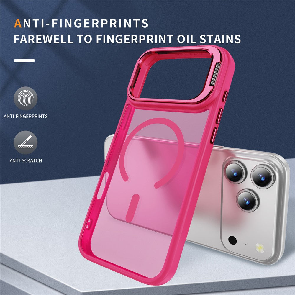 For iPhone 17 Pro Max Magnetic Case with Lens Kickstand Skin-Touch PC + TPU Phone Cover - Pink