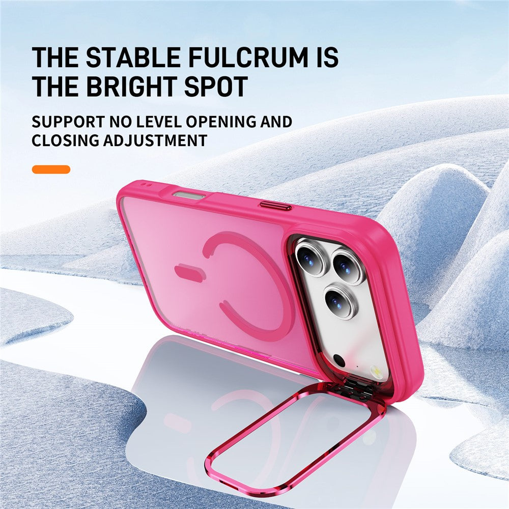 For iPhone 17 Pro Max Magnetic Case with Lens Kickstand Skin-Touch PC + TPU Phone Cover - Pink