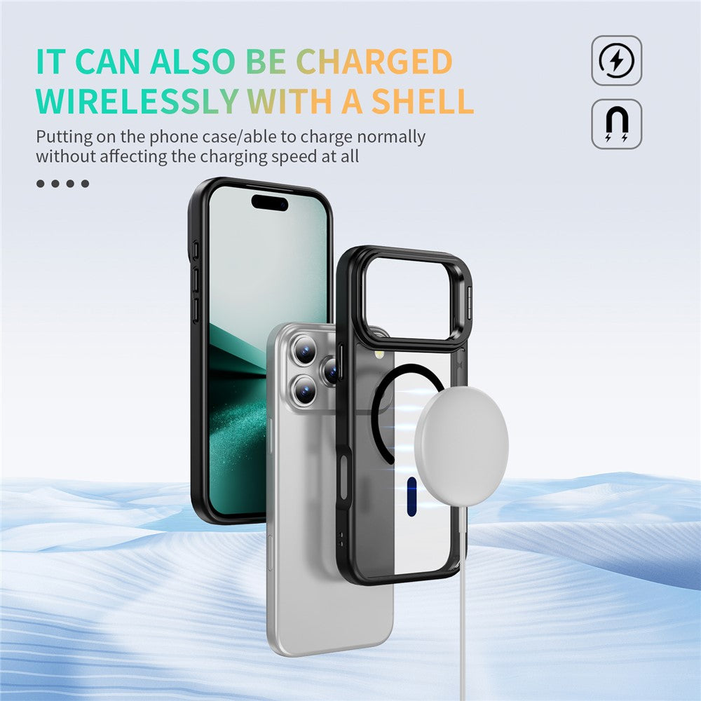 For iPhone 17 Pro Max Magnetic Case with Lens Kickstand Skin-Touch PC + TPU Phone Cover - Black