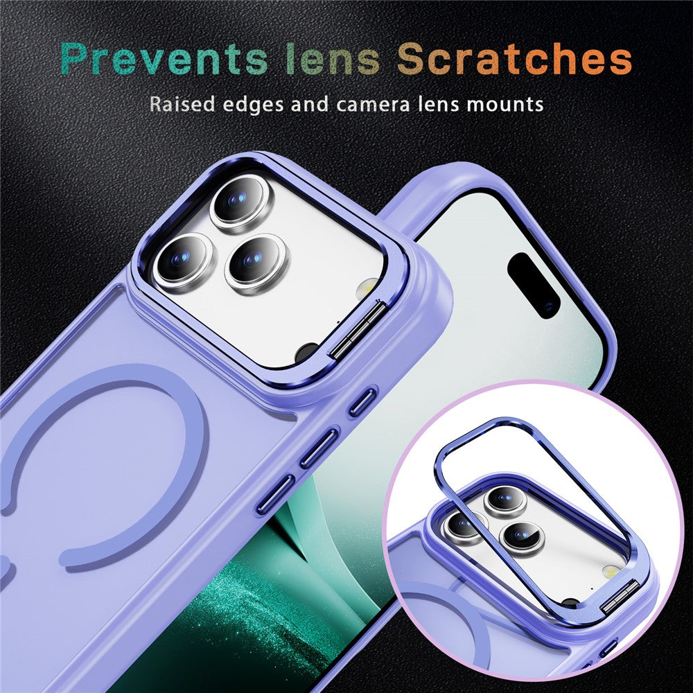 For iPhone 17 Pro Max Magnetic Case with Lens Kickstand Skin-Touch PC + TPU Phone Cover - Light Purple