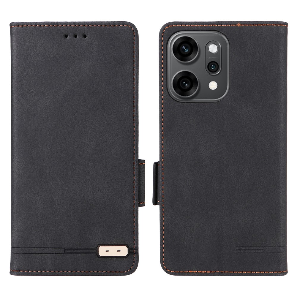 For Oppo Reno14 Pro 5G (Global) Case Leather Wallet Flip Phone Cover with Hardware Decor - Black