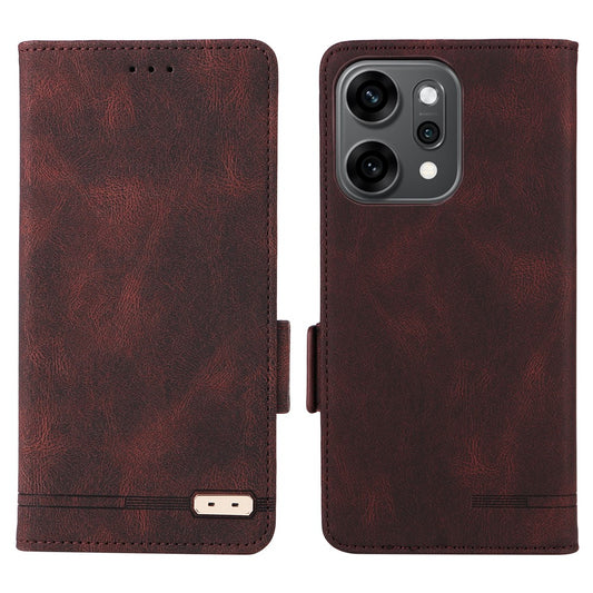 For Oppo Reno14 Pro 5G (Global) Case Leather Wallet Flip Phone Cover with Hardware Decor - Coffee
