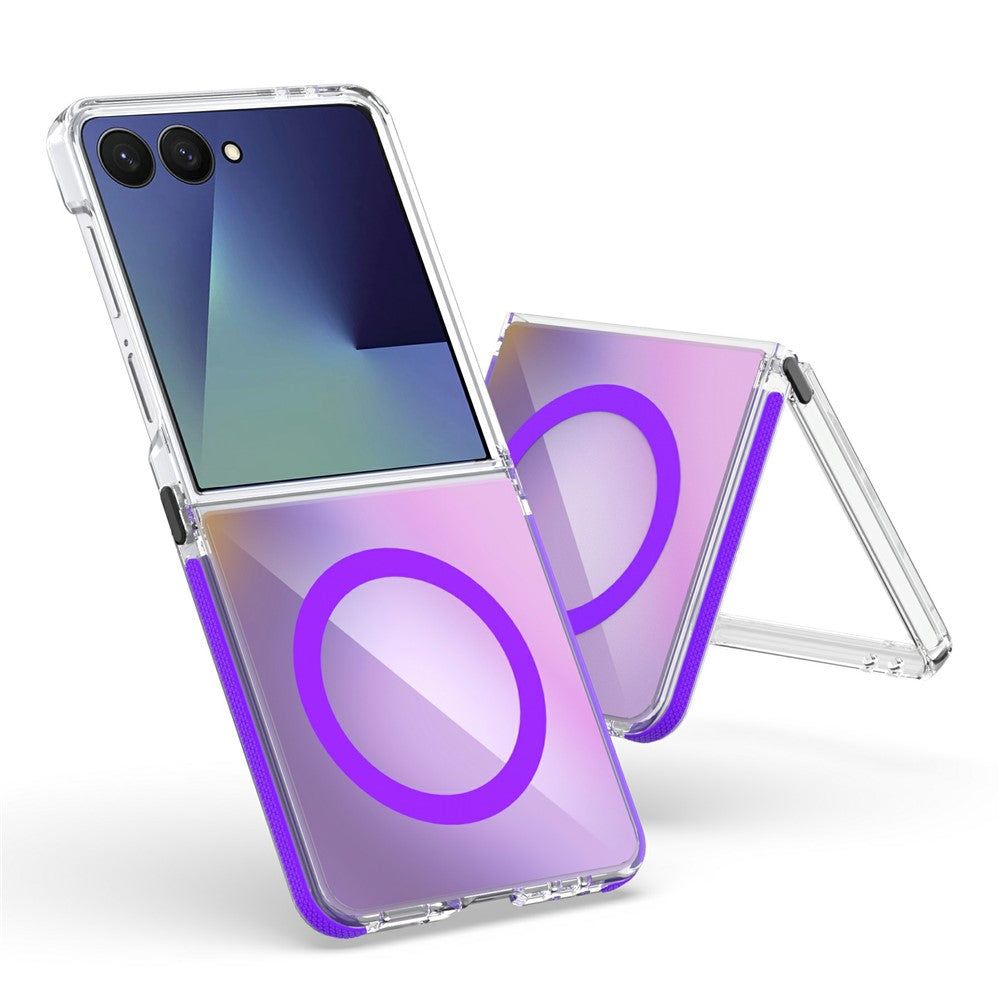 For Samsung Galaxy Z Flip7 5G Case Compatible with MagSafe Color Changing TPU Acrylic Phone Back Cover - Purple
