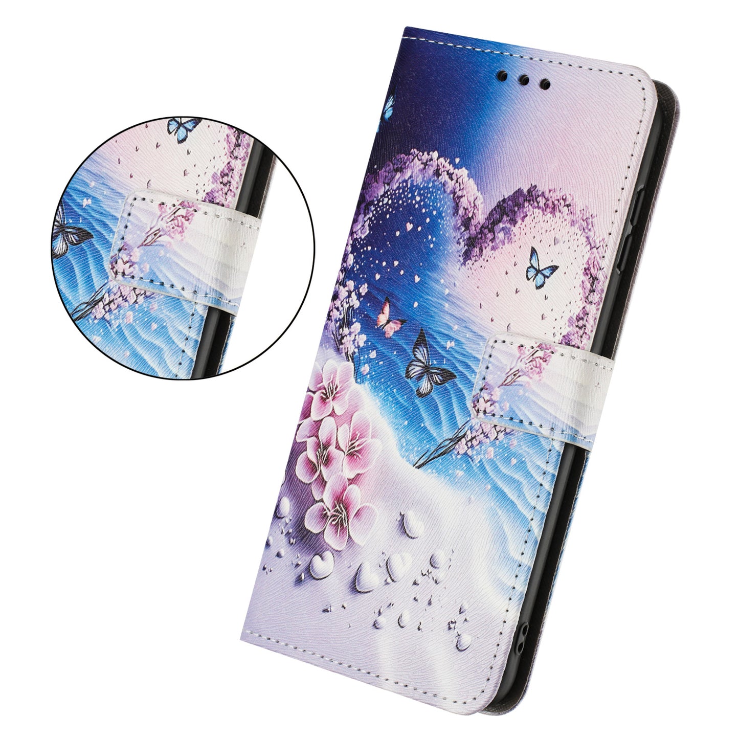 For Oppo Reno14 Pro 5G (China) / Oppo Reno14 Pro 5G (Global) Wallet Case Pattern Printing PU Leather Phone Cover with Lanyard - Heart Butterfly