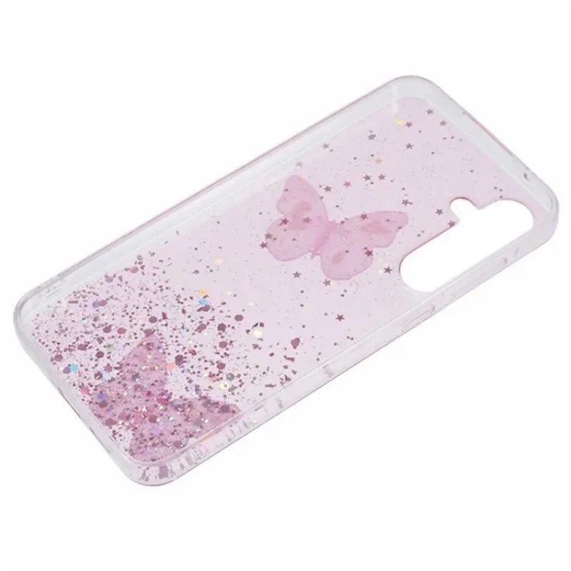 For Samsung Galaxy A17 5G TPU Case WANLONFENG AW Series PVC Butterfly Epoxy Phone Cover with HD Film - Pink