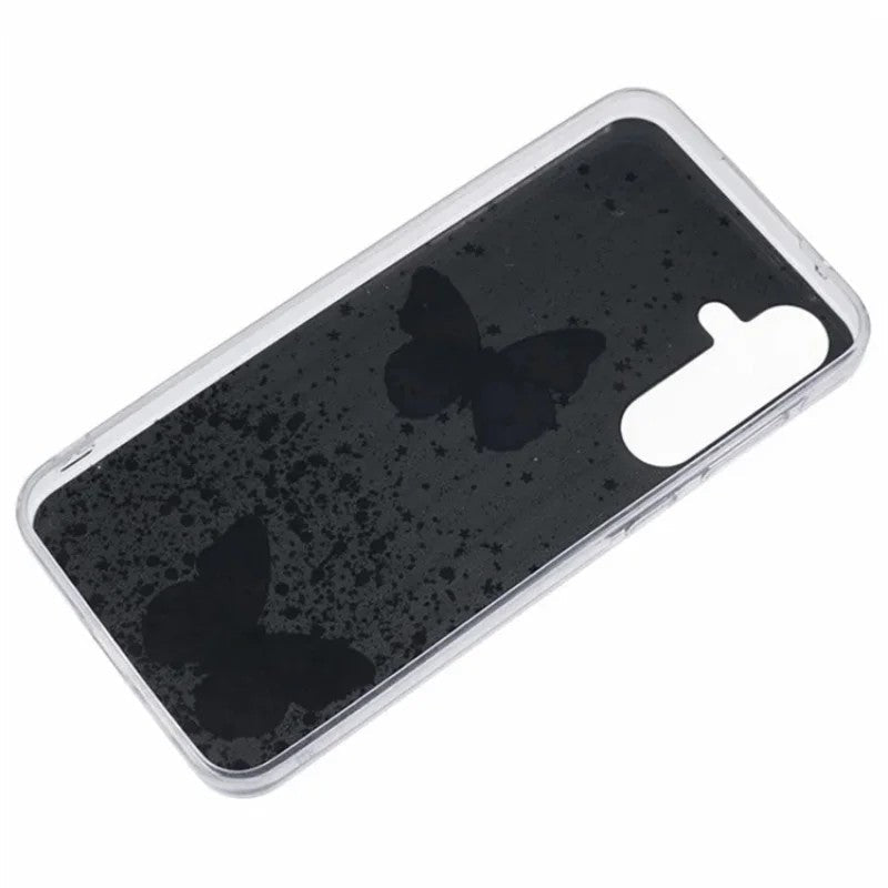 For Samsung Galaxy A17 5G TPU Case WANLONFENG AW Series PVC Butterfly Epoxy Phone Cover with HD Film - Black