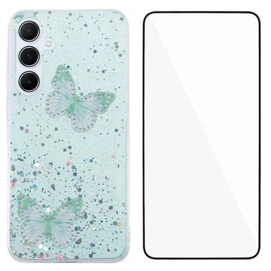 For Samsung Galaxy A17 5G TPU Case WANLONFENG AW Series PVC Butterfly Epoxy Phone Cover with HD Film - Green