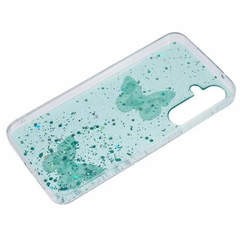 For Samsung Galaxy A17 5G TPU Case WANLONFENG AW Series PVC Butterfly Epoxy Phone Cover with HD Film - Green