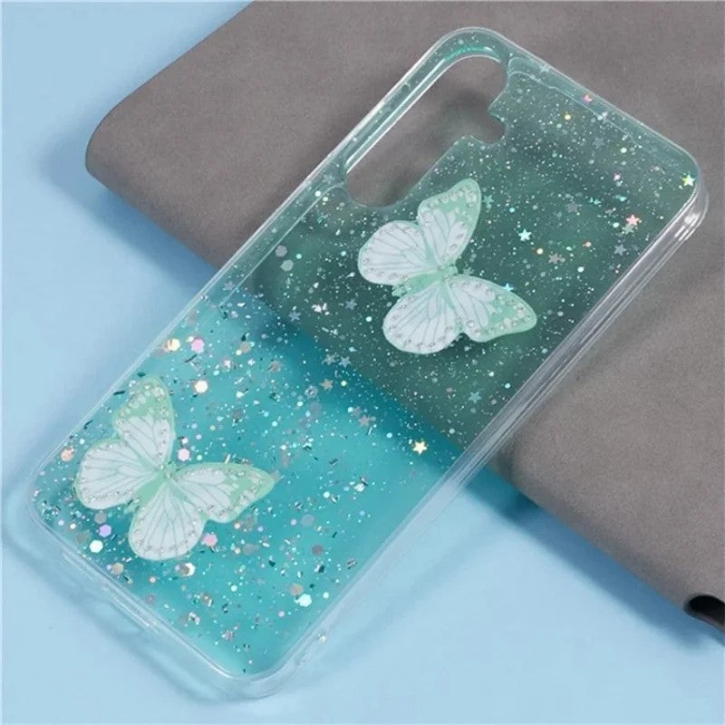 For Samsung Galaxy A17 5G TPU Case WANLONFENG AW Series PVC Butterfly Epoxy Phone Cover with HD Film - Green