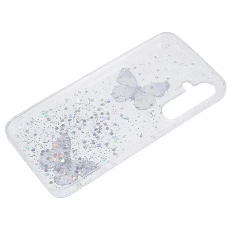 For Samsung Galaxy A17 5G TPU Case WANLONFENG AW Series PVC Butterfly Epoxy Phone Cover with HD Film - White