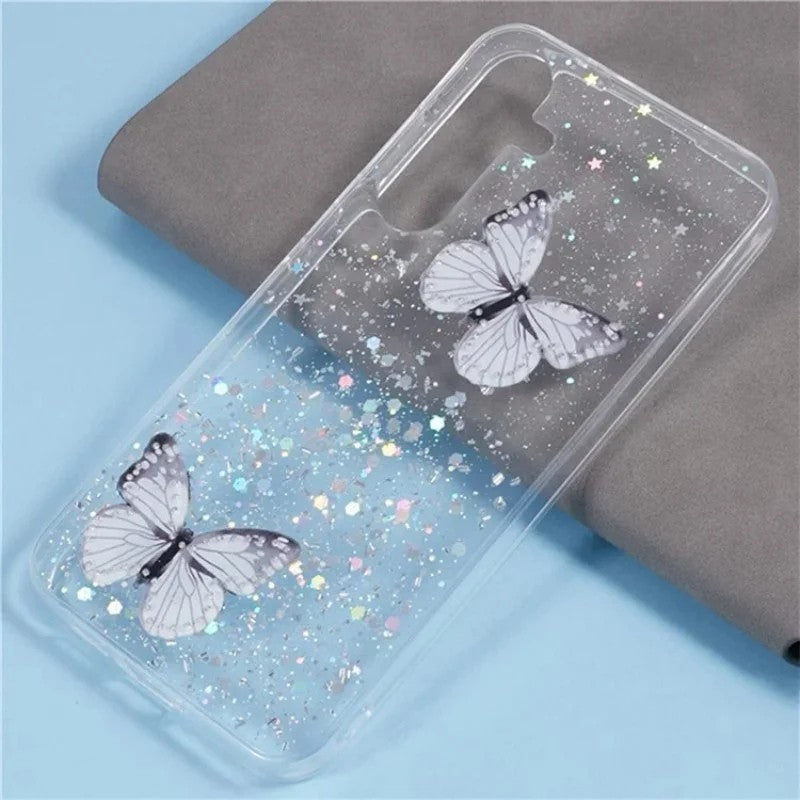 For Samsung Galaxy A17 5G TPU Case WANLONFENG AW Series PVC Butterfly Epoxy Phone Cover with HD Film - White