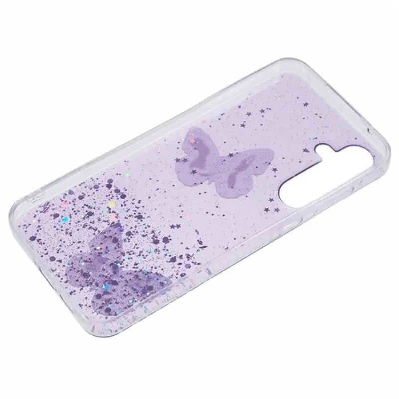 For Samsung Galaxy A17 5G TPU Case WANLONFENG AW Series PVC Butterfly Epoxy Phone Cover with HD Film - Purple
