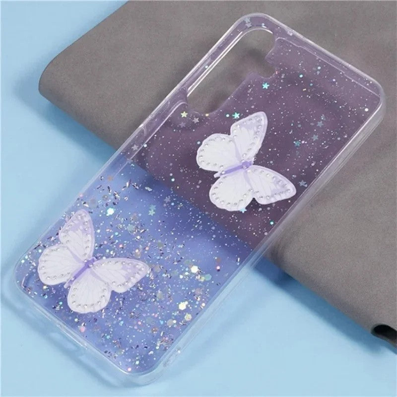 For Samsung Galaxy A17 5G TPU Case WANLONFENG AW Series PVC Butterfly Epoxy Phone Cover with HD Film - Purple