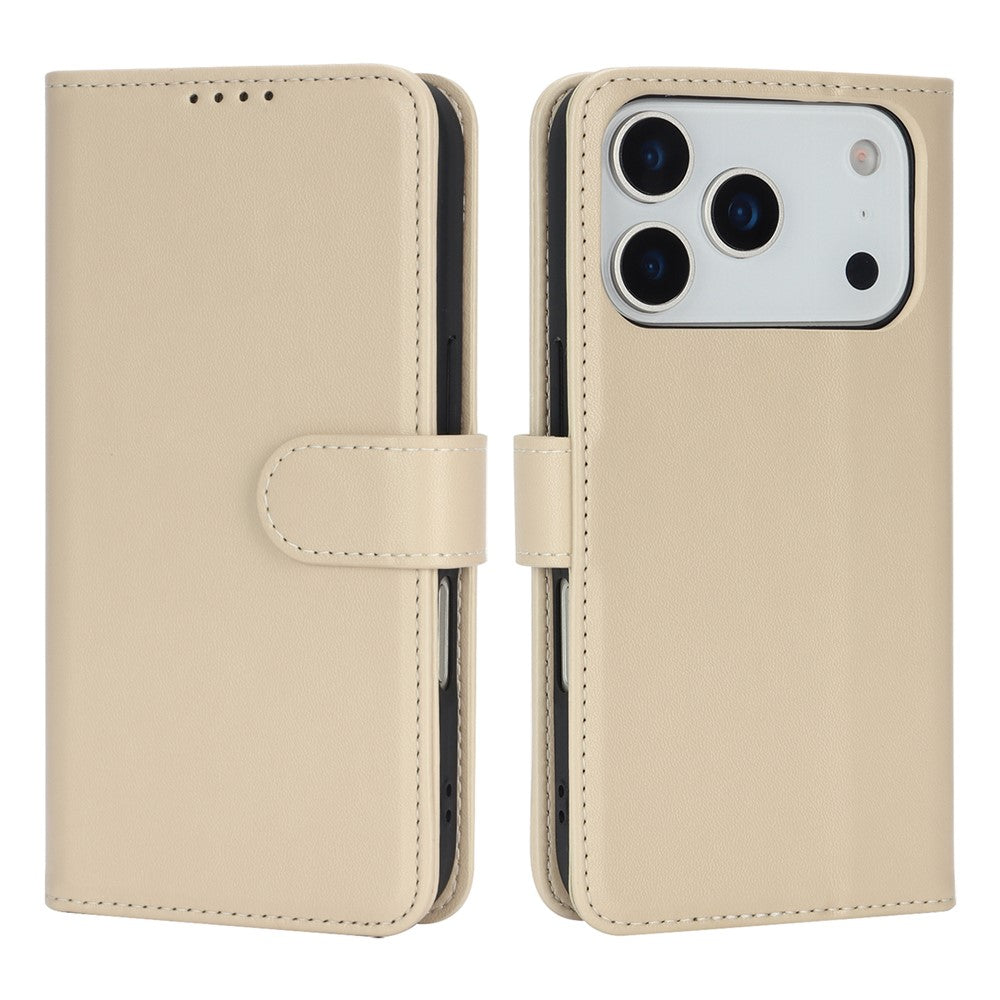 For iPhone 17 Pro Max Stand Case Shockproof Leather Wallet Phone Cover - Beige
