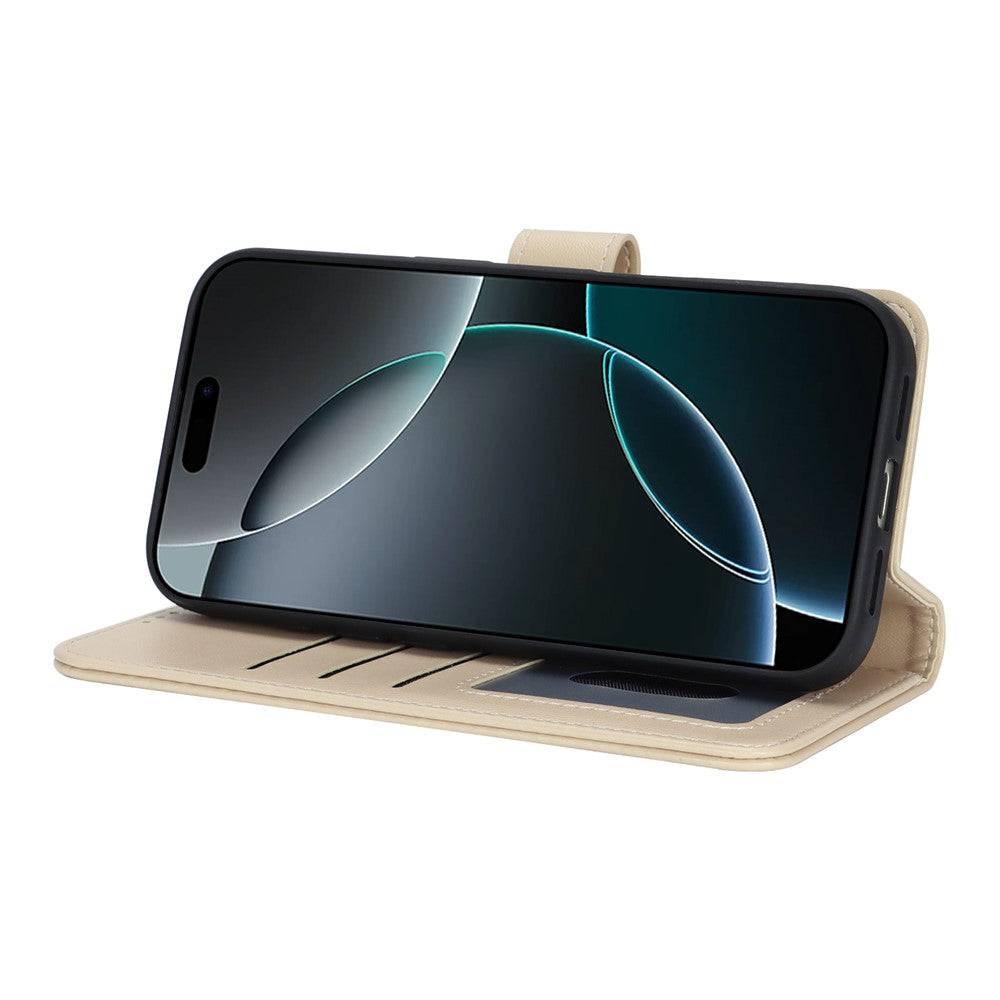 For iPhone 17 Pro Max Stand Case Shockproof Leather Wallet Phone Cover - Beige