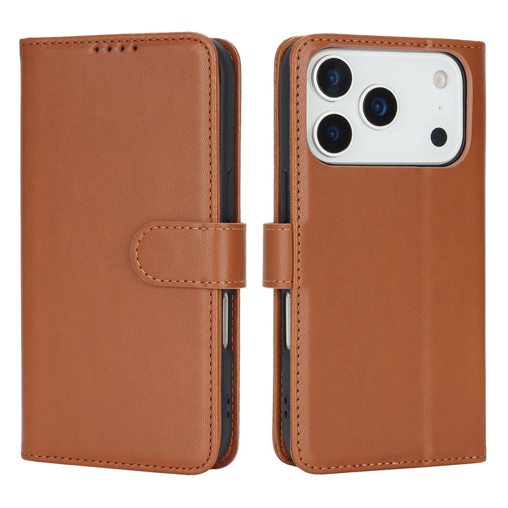 For iPhone 17 Pro Max Stand Case Shockproof Leather Wallet Phone Cover - Light Brown