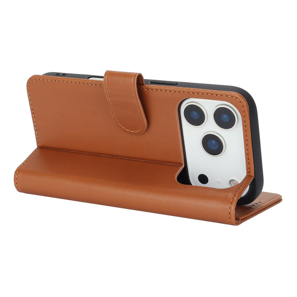 For iPhone 17 Pro Max Stand Case Shockproof Leather Wallet Phone Cover - Light Brown