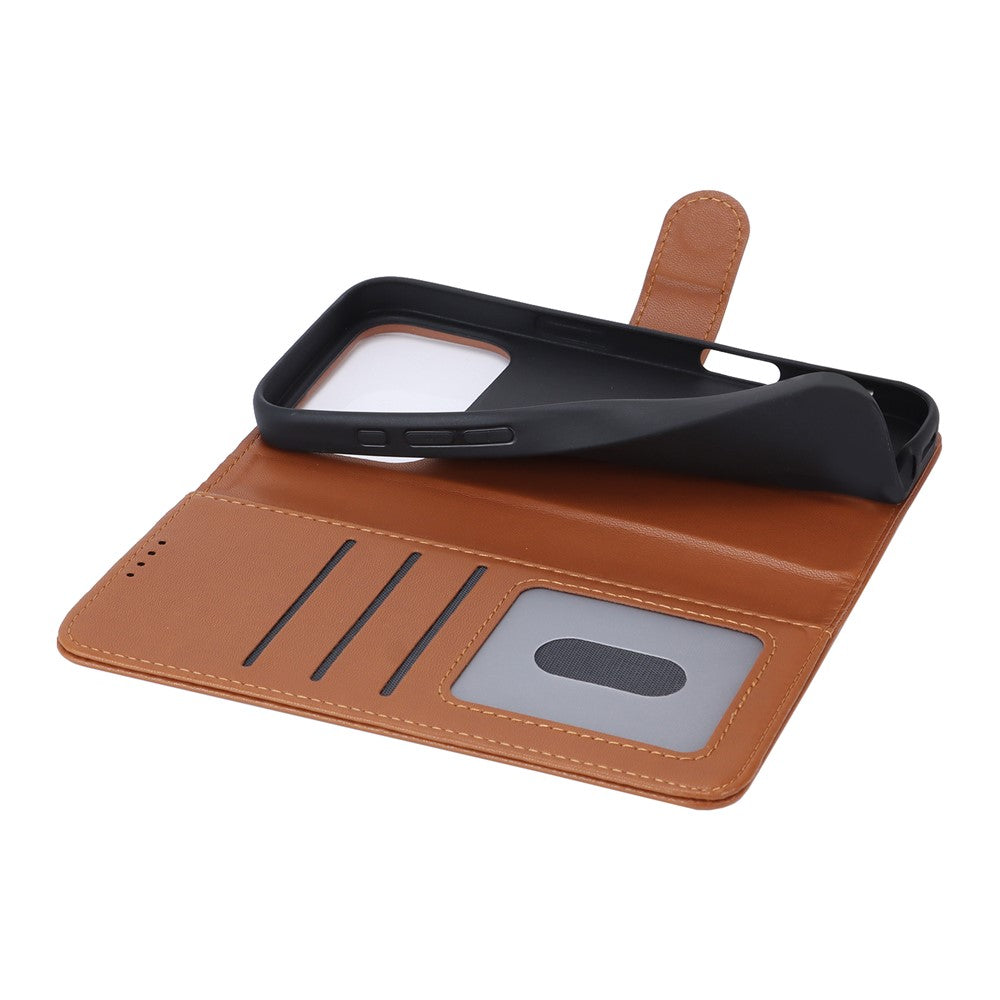 For iPhone 17 Pro Max Stand Case Shockproof Leather Wallet Phone Cover - Light Brown