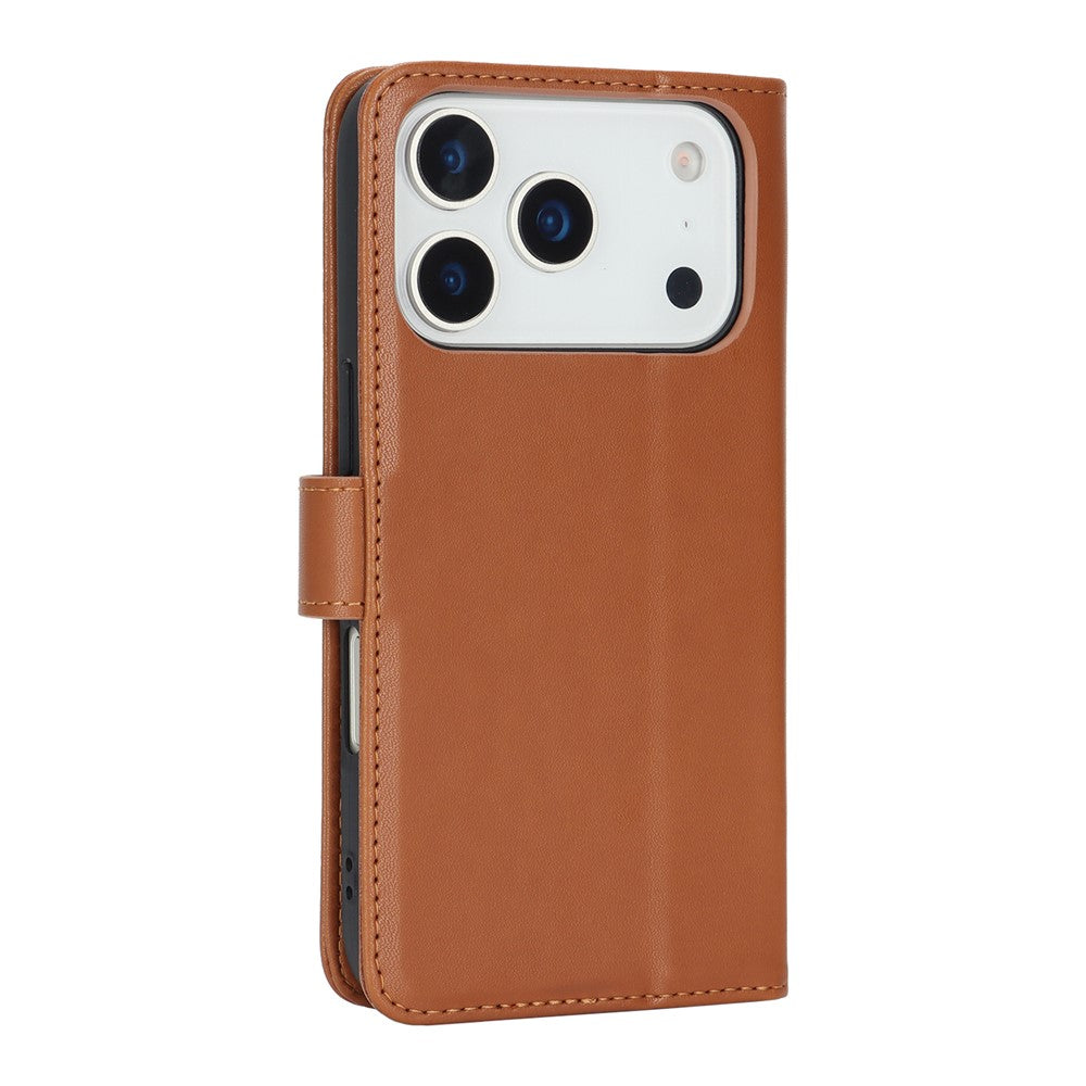 For iPhone 17 Pro Max Stand Case Shockproof Leather Wallet Phone Cover - Light Brown