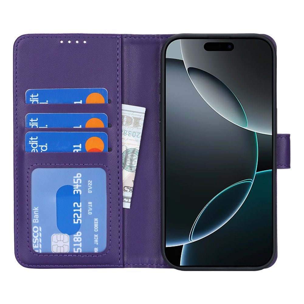 For iPhone 17 Pro Max Stand Case Shockproof Leather Wallet Phone Cover - Dark Purple