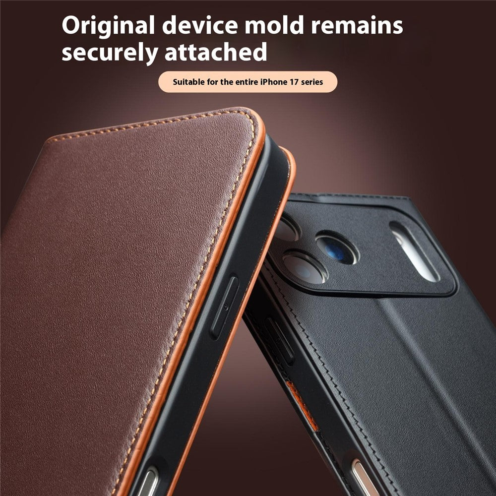 QIALINO For iPhone 17 Pro Max Case Wallet Flip Stand Phone Cover Genuine Cow Leather - Black