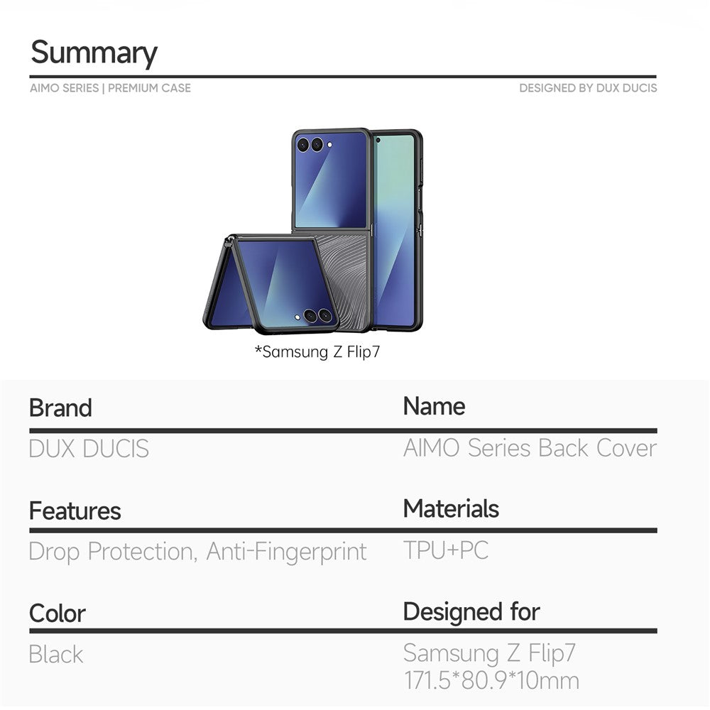 DUX DUCIS Aimo Series For Samsung Galaxy Z Flip7 5G Case TPU + PC Matte Anti Drop Phone Cover without Glass