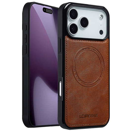 LC.IMEEKE For iPhone 17 Pro Max Magnetic Case Compatible with MagSafe Leather + TPU Back Cover - Brown