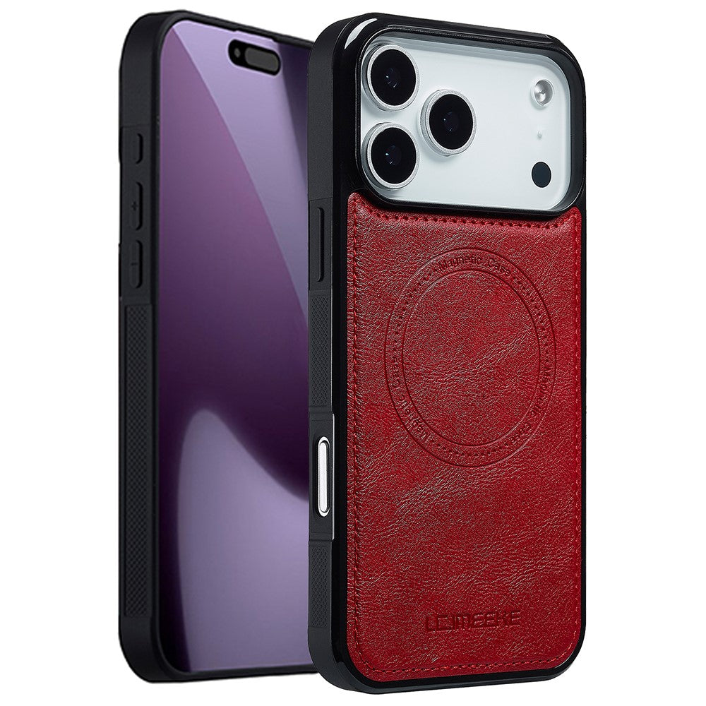 LC.IMEEKE For iPhone 17 Pro Max Magnetic Case Compatible with MagSafe Leather + TPU Back Cover - Red