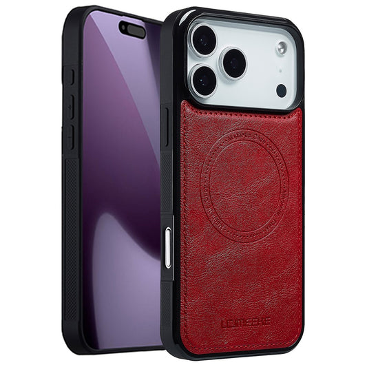 LC.IMEEKE For iPhone 17 Pro Max Magnetic Case Compatible with MagSafe Leather + TPU Back Cover - Red