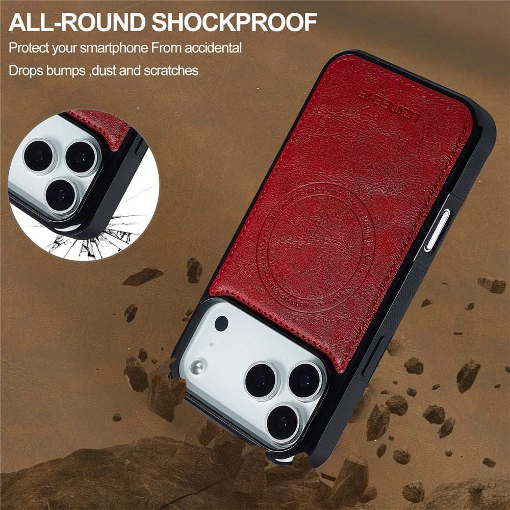 LC.IMEEKE For iPhone 17 Pro Max Magnetic Case Compatible with MagSafe Leather + TPU Back Cover - Red