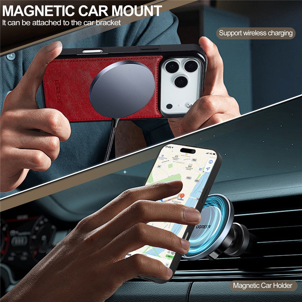 LC.IMEEKE For iPhone 17 Pro Max Magnetic Case Compatible with MagSafe Leather + TPU Back Cover - Red